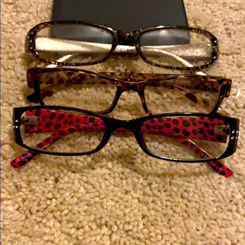 BOGO-set of 3 fashion glasses w/leopard & rhinestone
